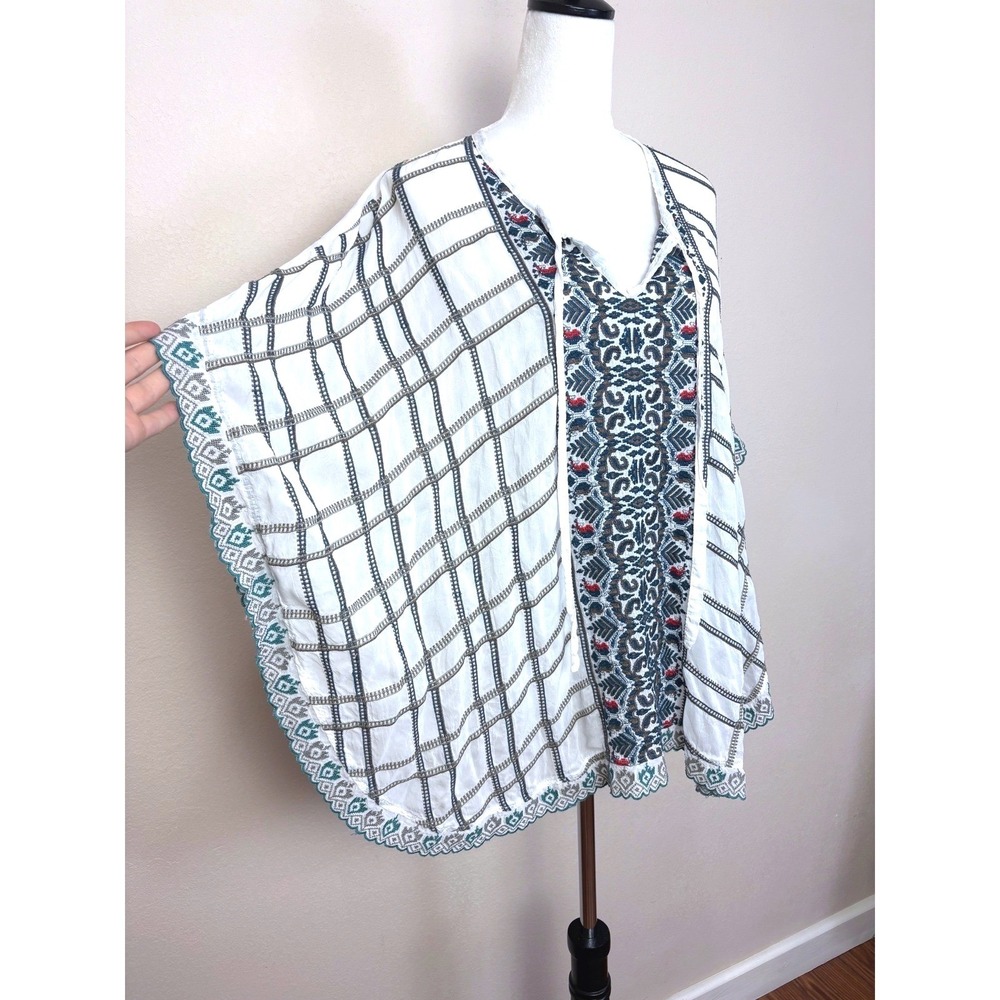 Johnny Was Cherpas Boho Embroidered Tunic Poncho Shirt Size Medium Oversized